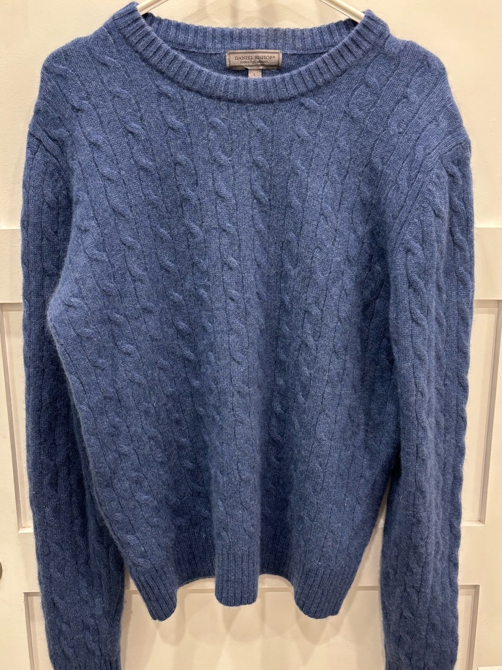 Men's Blue Cable Knit 2-Ply Cashmere Sweater